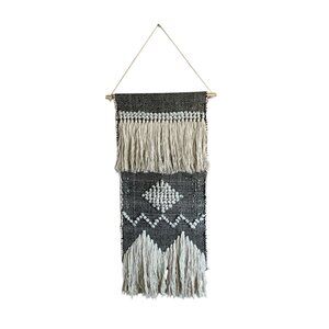 Boho Woven Textile Wall Hanging with Fringe Neutral Rustic Decor